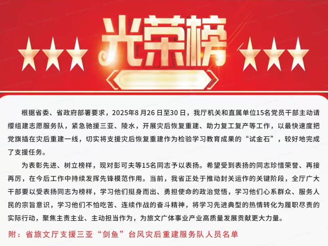 省旅文厅发布光荣榜 我馆两名职工光荣上榜