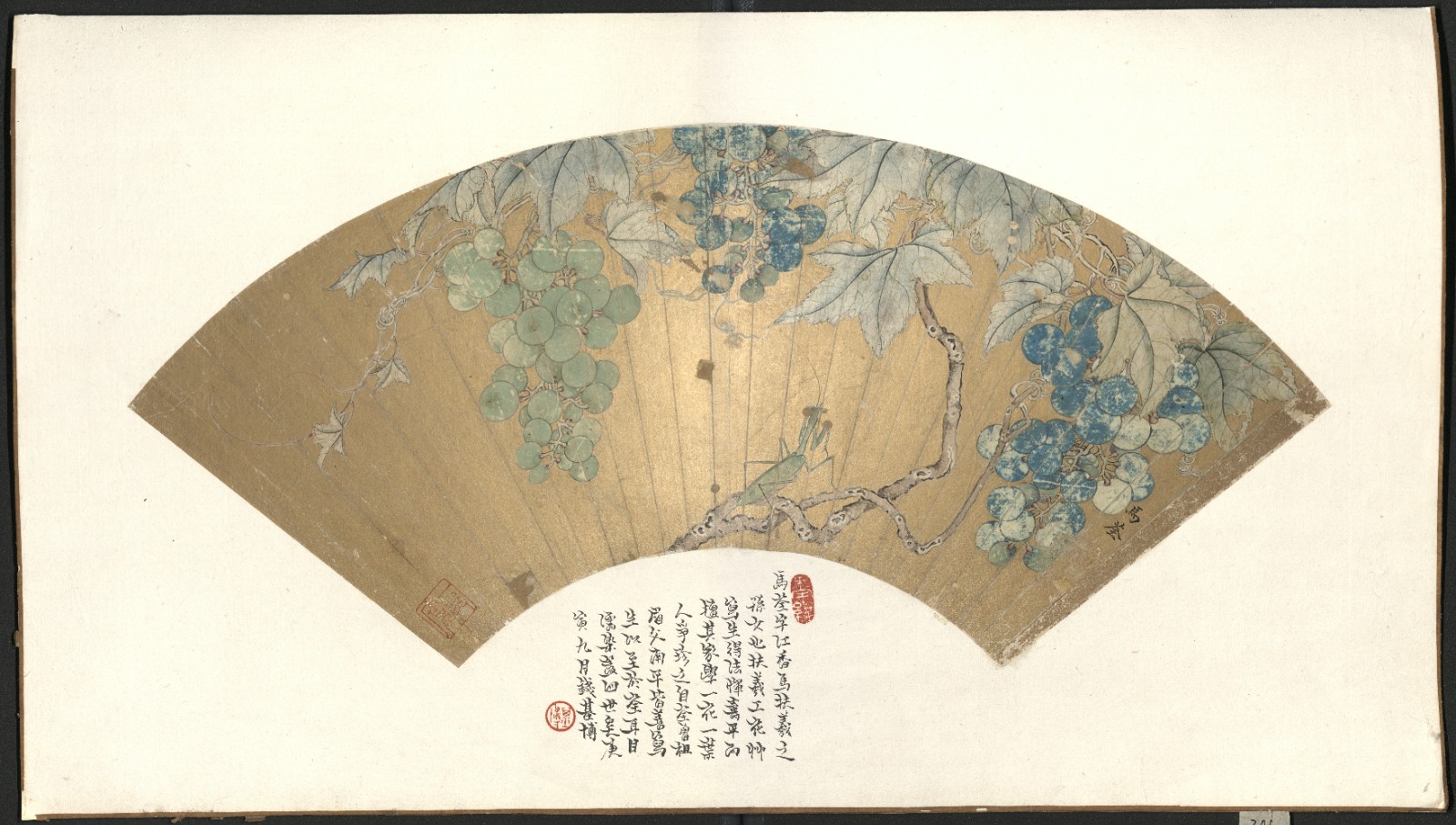 null 葡萄螳螂扇面.jpg